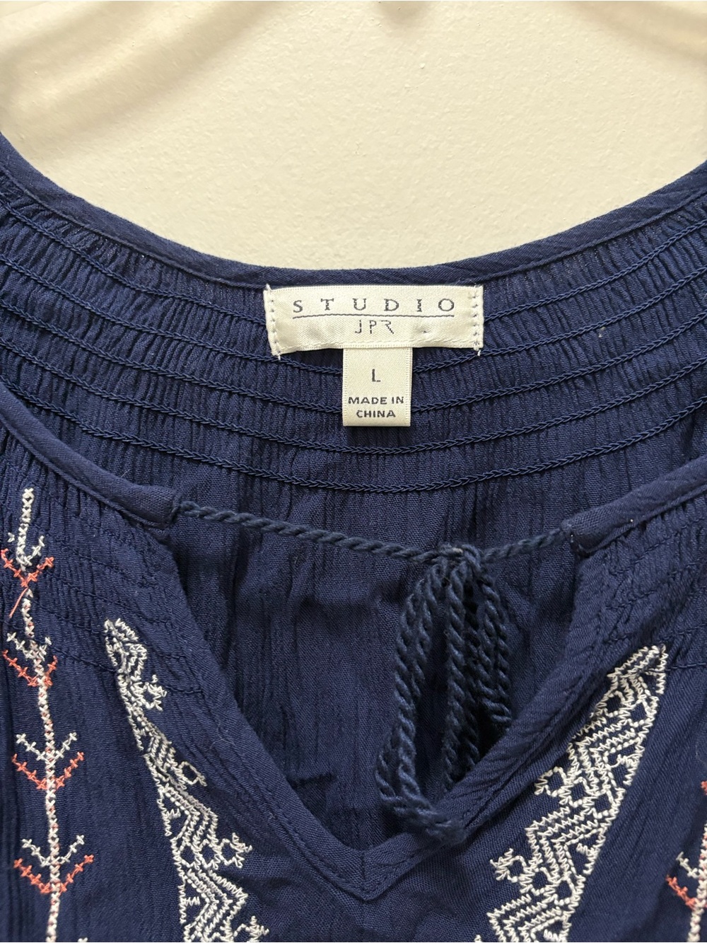 Studio JPR Navy Blue Embroidered V-Neck Tunic - Picture 5 of 5